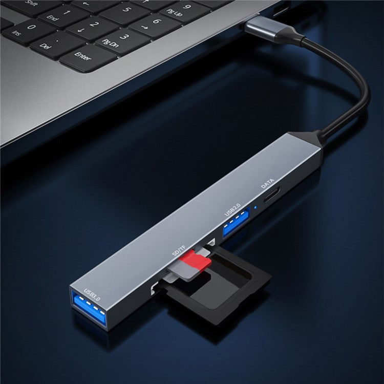 ADS-806A 5-in-1 USB-A to USB3.0 + USB2.0 + Type-C + SD / TF Slot USB Hub Splitter