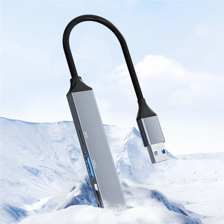 ADS-806A 5-in-1 USB-A to USB3.0 + USB2.0 + Type-C + SD / TF Slot USB Hub Splitter