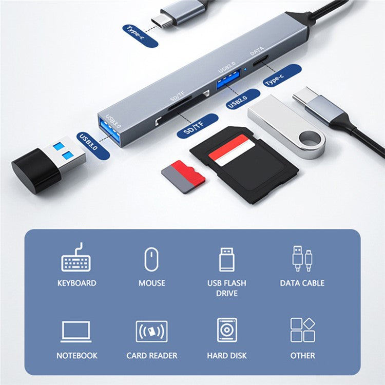 ADS-806C Type-C Hub Expansion Converter to USB-C+USB 2.0+USB 3.0+2 Card Reader Slots