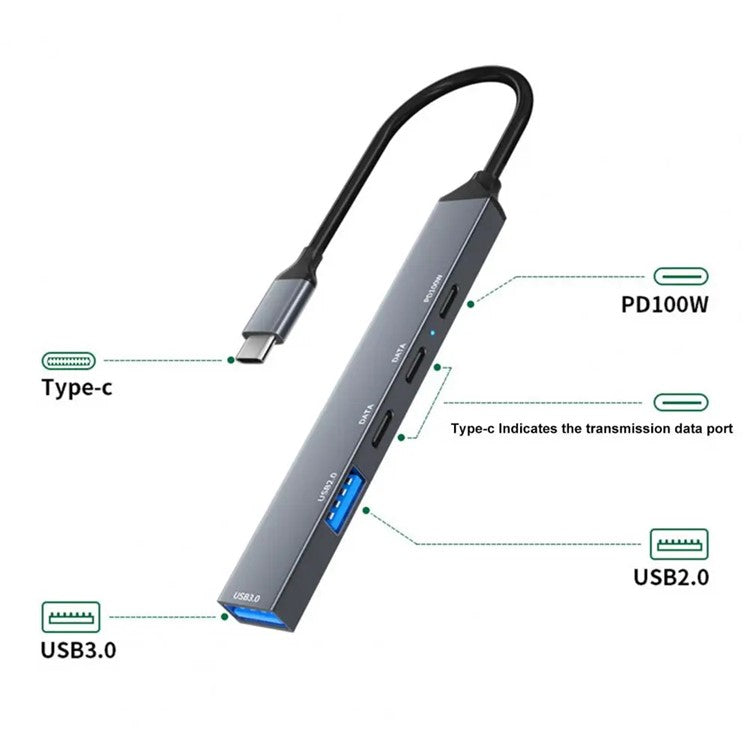 ADS-809 5-Port Type-C Expansion Hub USB 3.0 / 2.0 Converter Support PD 100W Fast Charging