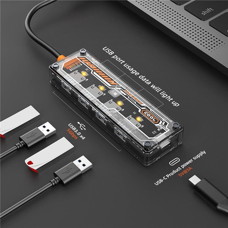 SW4U-A USB Expansion Hub Data Transmission Adapter with 4xUSB 3.0+1xUSB-C
