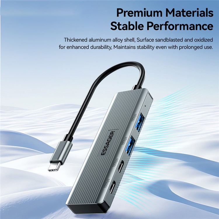 ESSAGER EHB2C2A-HT0G-P Type-C Hub with 2 X USB + 2 USB-C Ports for Laptop Computer