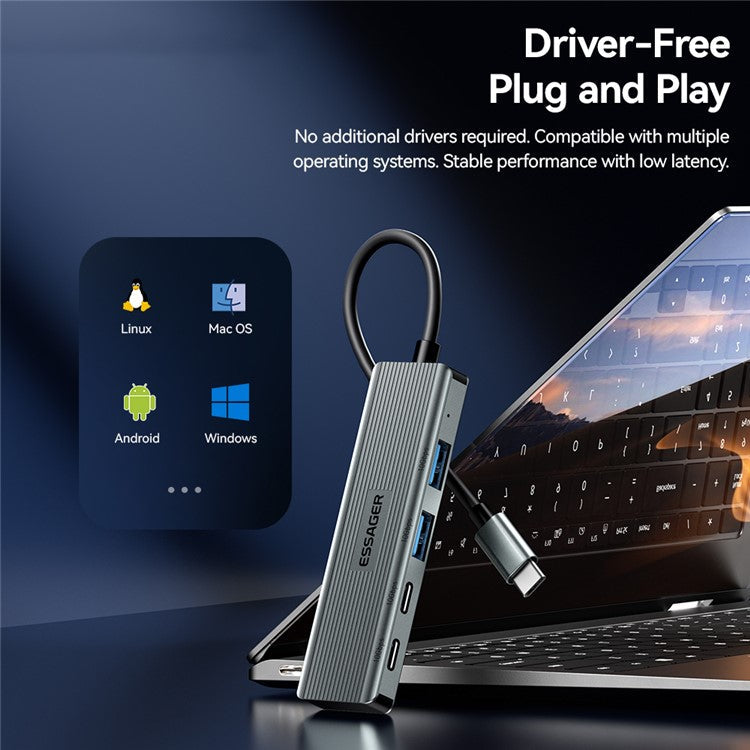 ESSAGER EHB2C2A-HT0G-P Type-C Hub with 2 X USB + 2 USB-C Ports for Laptop Computer