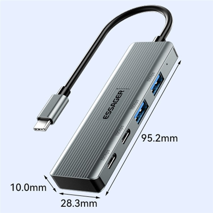ESSAGER EHB2C2A-HT0G-P Type-C Hub with 2 X USB + 2 USB-C Ports for Laptop Computer