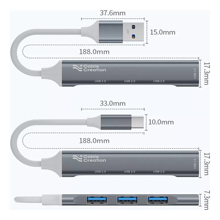 CABLECREATION 3xUSB2.0 + 1xUSB3.0 USB Hub Splitter Computer Laptop Phone Adapter - Type-C Plug