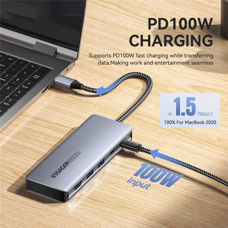 ESSAGER 6-in-1 Docking Station USB Hub Type-C to USB-C Charging + USB-C Data + 2xUSB3.2 + HD + Hard Disk Enclosure