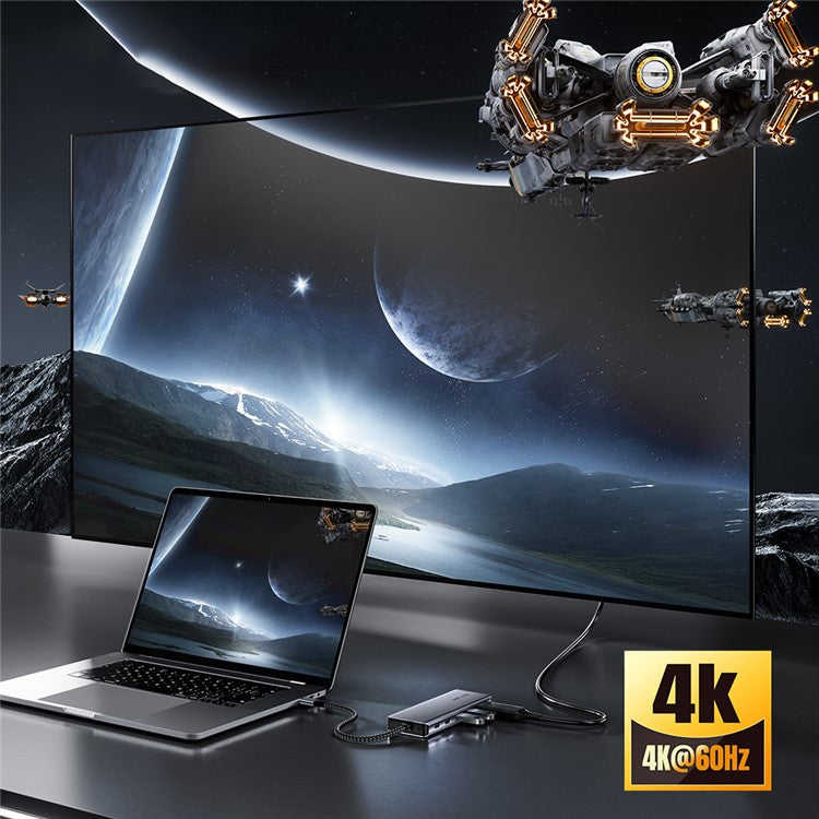 ESSAGER 7-in-1 Docking Station USB Hub Type-C to 2xUSB-C + USB3.2 + USB2.0 + SD / TF Card Slot + Hard Disk Enclosure