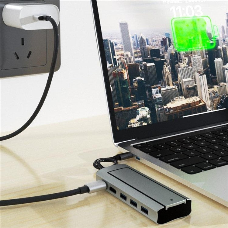 FX-2303 6-in-1 Type-C Hub M.2 SATA SSD Enclosure with 4K HD, 100W PD, 3x USB 3.0 Port