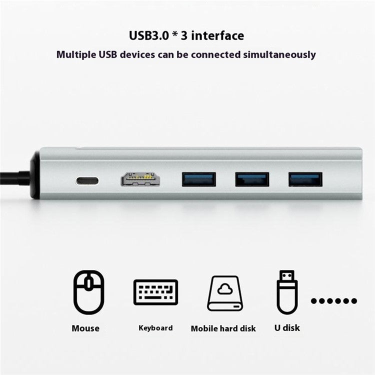 FX-2303 6-in-1 Type-C Hub M.2 SATA SSD Enclosure with 4K HD, 100W PD, 3x USB 3.0 Port