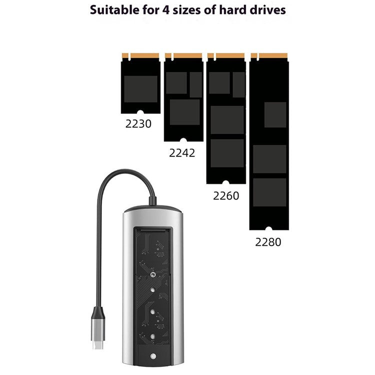 FX-2303 6-in-1 Type-C Hub M.2 SATA SSD Enclosure with 4K HD, 100W PD, 3x USB 3.0 Port