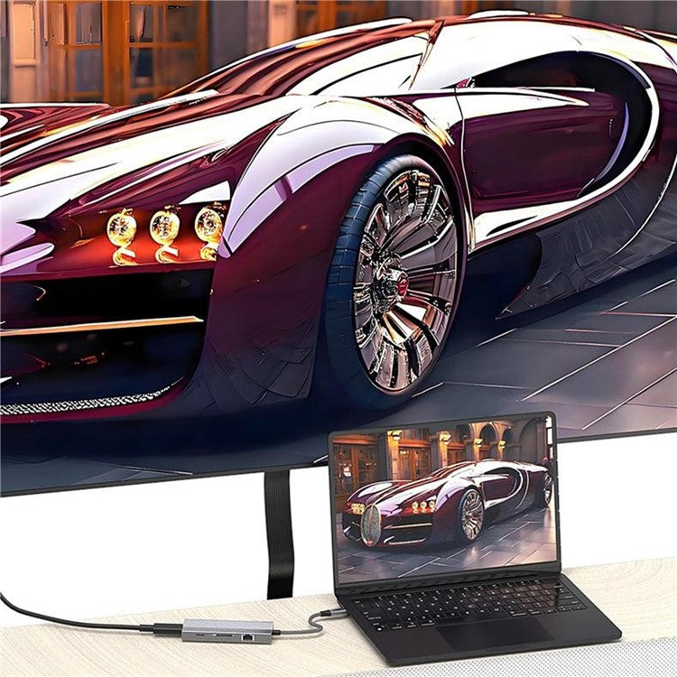 8-in-1 Type-C Hub Aluminum Alloy Docking Station, 4K HD + RJ45 + USB-C + 2 USB 3.0 + TF / SD Card Reader