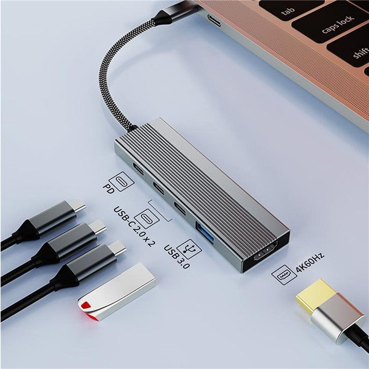 5-in-1 Docking Station Type-C Hub with 4K 60Hz HD + 2x USB-C + USB 3.0 + PD Charging Port