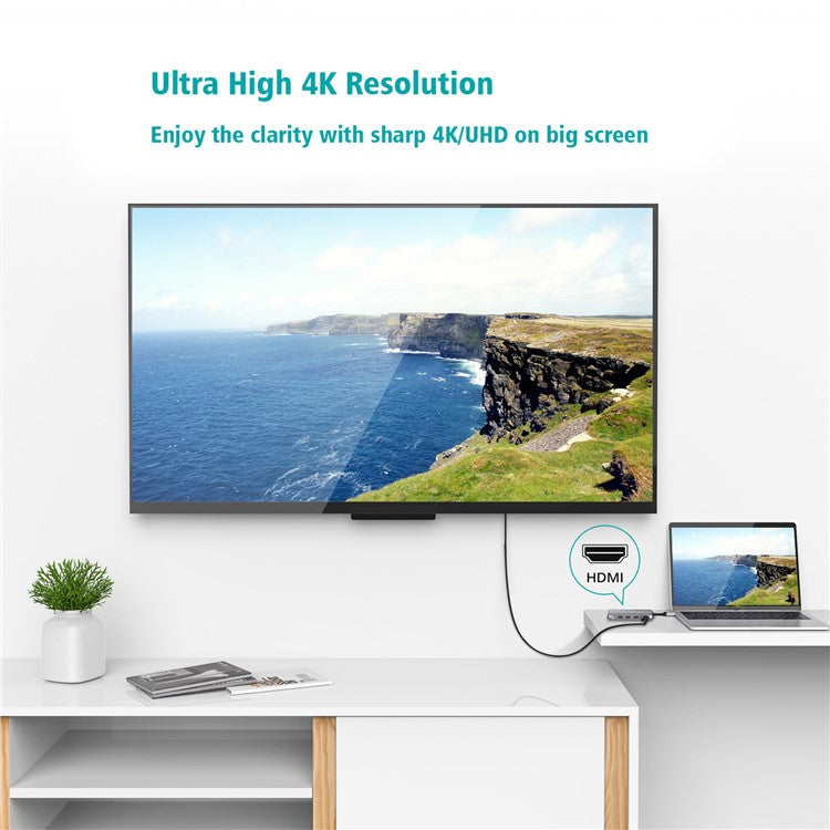 FX-1926 8-in-1 Type-C Hub with 4K HD, Gigabit Ethernet, 3x USB 3.0 Ports, SD / TF Card Reader