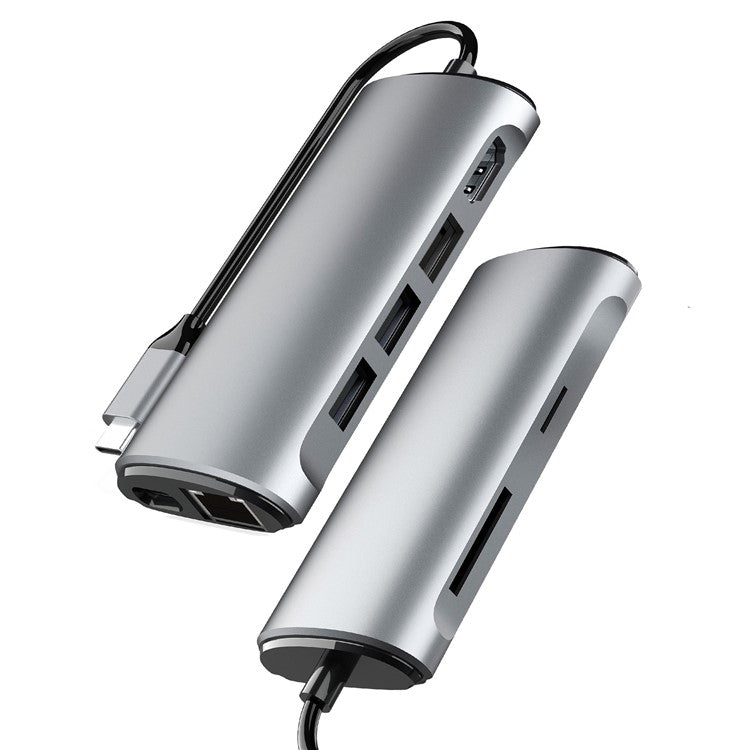 FX-1926 8-in-1 Type-C Hub with 4K HD, Gigabit Ethernet, 3x USB 3.0 Ports, SD / TF Card Reader