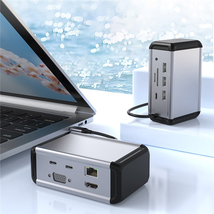 FX-2046H 12-in-1 Type-C Hub with 4K HD, 100W PD, RJ45, USB 3.0 / 2.0 and SD / TF Card Reader