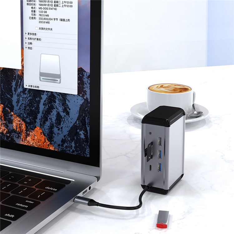 FX-2046H 12-in-1 Type-C Hub with 4K HD, 100W PD, RJ45, USB 3.0 / 2.0 and SD / TF Card Reader