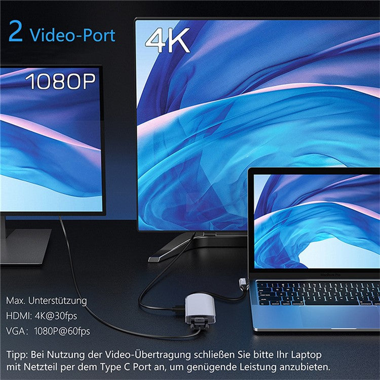 FX-1939C Docking Station Type-C to USB-C + 4xUSB2.0 + SD / TF Card Slot + 3.5mm + 4K HD + VGA + RJ45 USB Hub Adapter