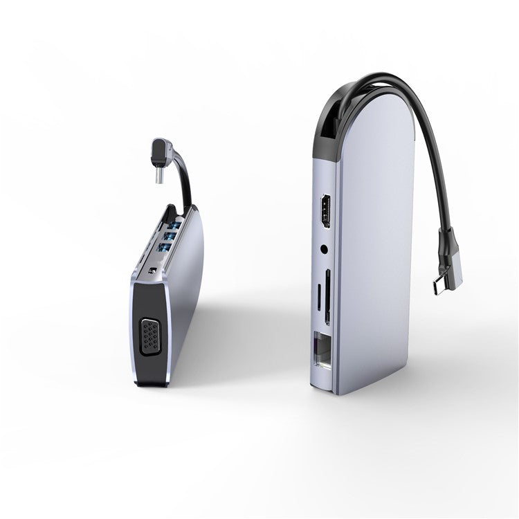 FX-1939C Docking Station Type-C to USB-C + 4xUSB2.0 + SD / TF Card Slot + 3.5mm + 4K HD + VGA + RJ45 USB Hub Adapter