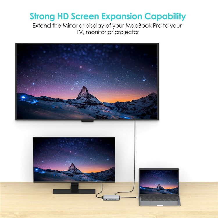 1928 11-in-1 Docking Station Type-C to USB-C + USB2.0 + 3xUSB3.0 + SD / TF Card Slot + 3.5mm + 4K HD + VGA + RJ45 USB Hub Adapter