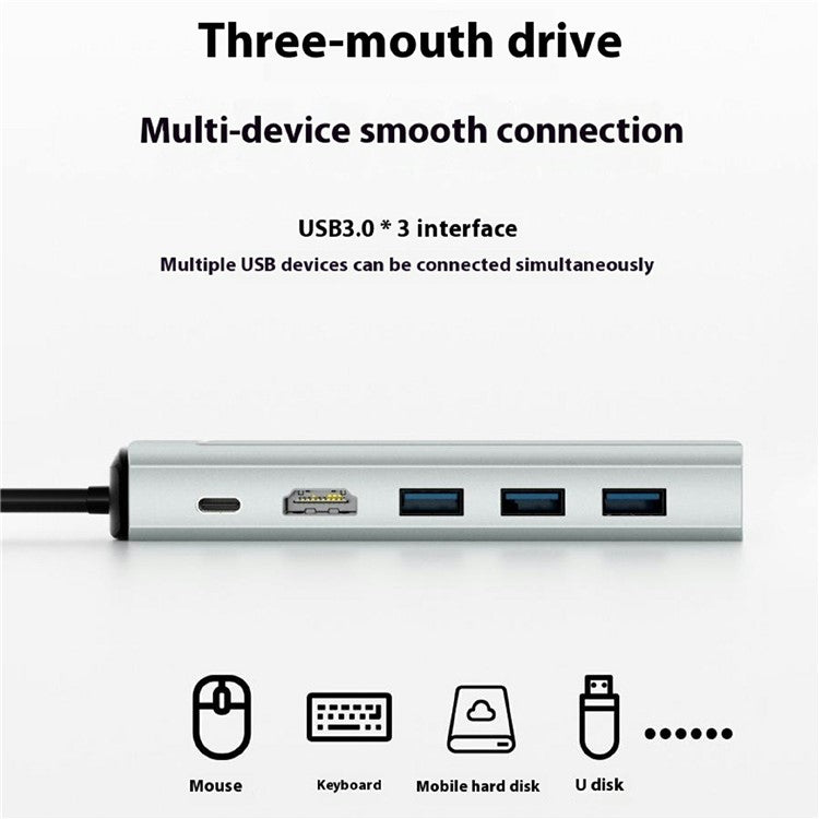 FX-2303A 6-in-1 USB Hub Type-C to 3xUSB3.0 + HD + USB-C PD + Hard Disk Enclosure Docking Station, SATA+NVME Dual Protocol