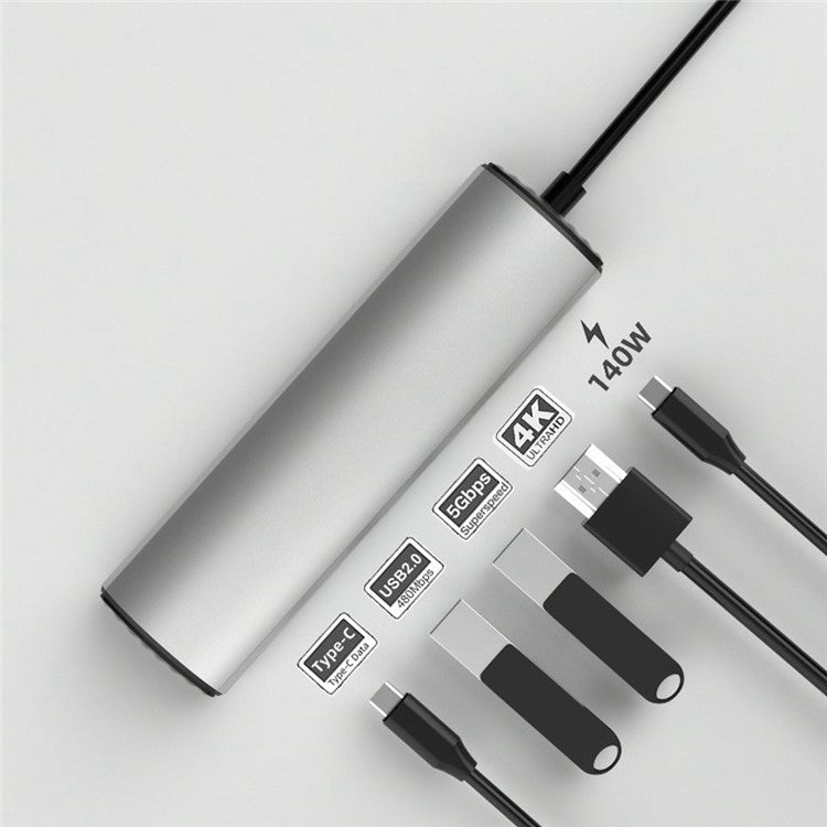 FX-2310A 5-in-1 USB Hub Adapter Type-C to USB-C PD 140W + 4K HD + USB3.0 + USB2.0 + USB-C3.0 Docking Station