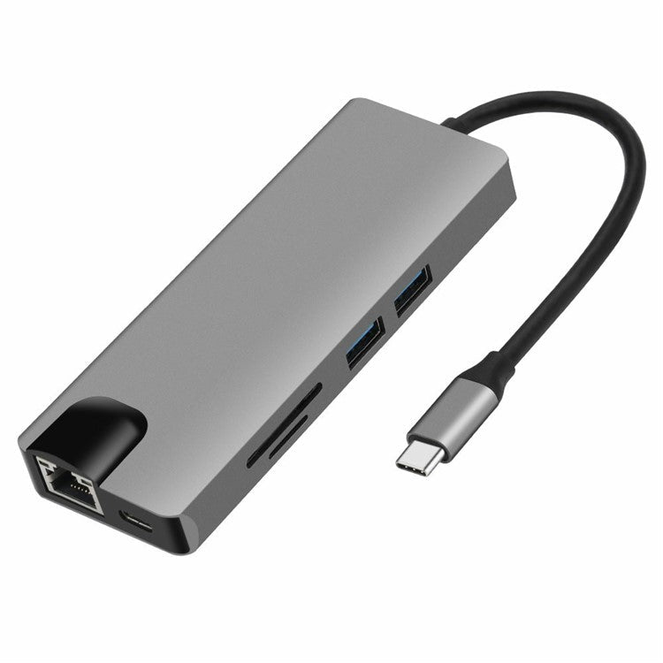 FX-1818 9-in-1 USB Hub Docking Station Type-C to USB-C + 2xUSB3.0 + SD / TF Slot + 3.5mm + HD + VGA + RJ45 Gigabit Adapter