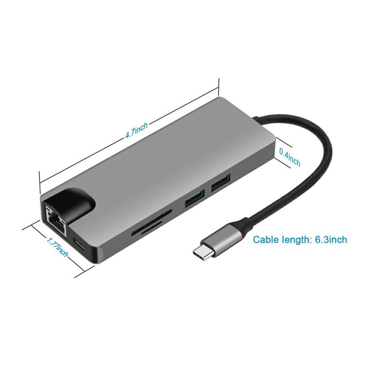FX-1818 9-in-1 USB Hub Docking Station Type-C to USB-C + 2xUSB3.0 + SD / TF Slot + 3.5mm + HD + VGA + RJ45 Gigabit Adapter