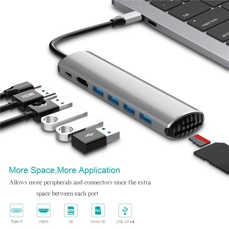 FX-1919H 8-in-1 USB Hub Docking Station Type-C to USB-C + 4xUSB3.0 + SD / TF Slot + 4K HD Adapter