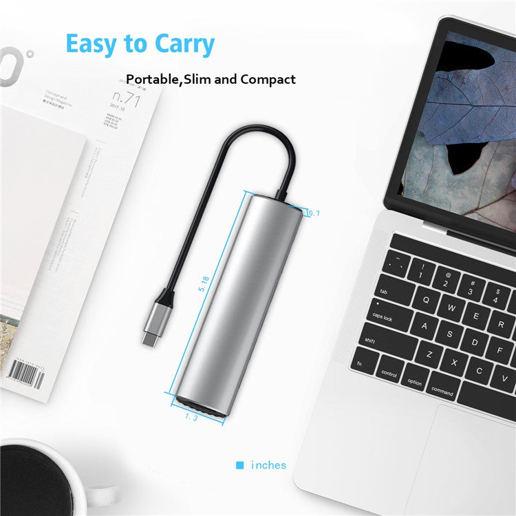 FX-1919H 8-in-1 USB Hub Docking Station Type-C to USB-C + 4xUSB3.0 + SD / TF Slot + 4K HD Adapter