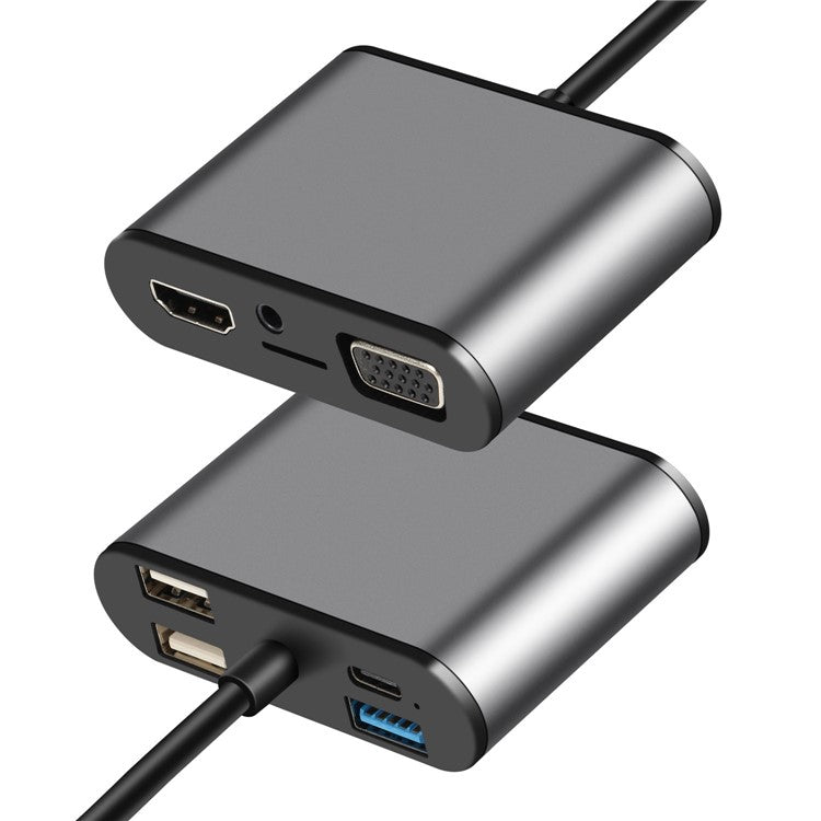 FX-1815B 8-in-1 Type-C Hub with 4K HD + USB 3.0 + 2x USB 2.0 + HD + VGA + TF Card Reader