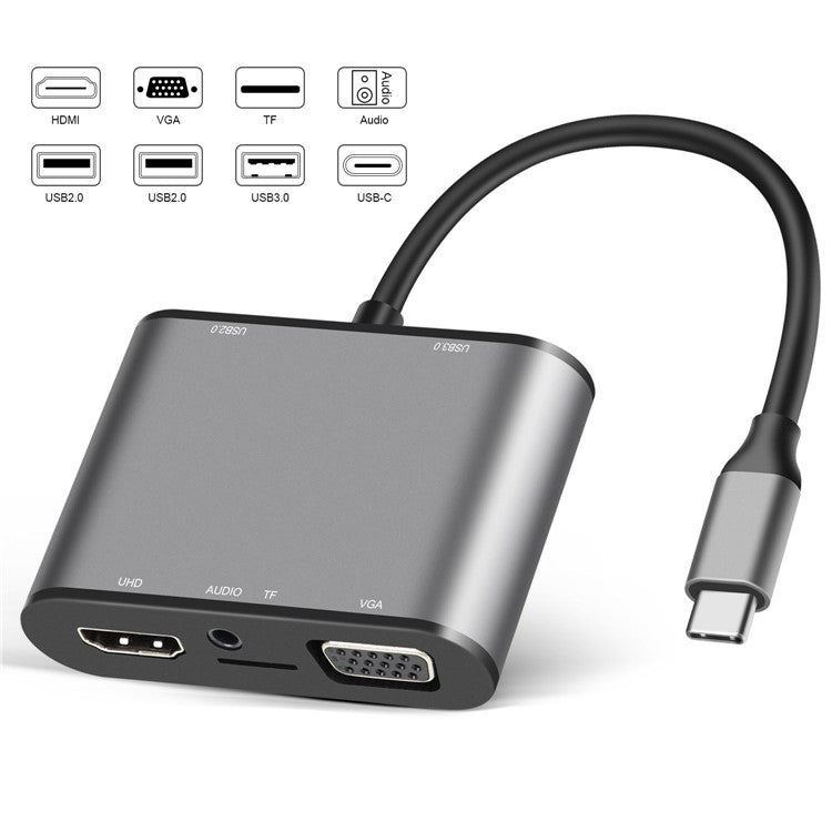 FX-1815B 8-in-1 Type-C Hub with 4K HD + USB 3.0 + 2x USB 2.0 + HD + VGA + TF Card Reader