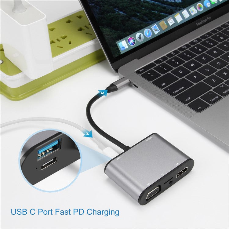FX-1815B 8-in-1 Type-C Hub with 4K HD + USB 3.0 + 2x USB 2.0 + HD + VGA + TF Card Reader
