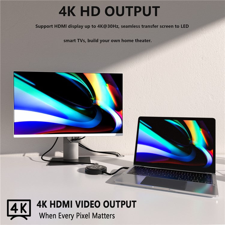 FX-2318A 6-in-1 Type-C Hub 15W Wireless Charger Round Docking Station with 4K HD Output