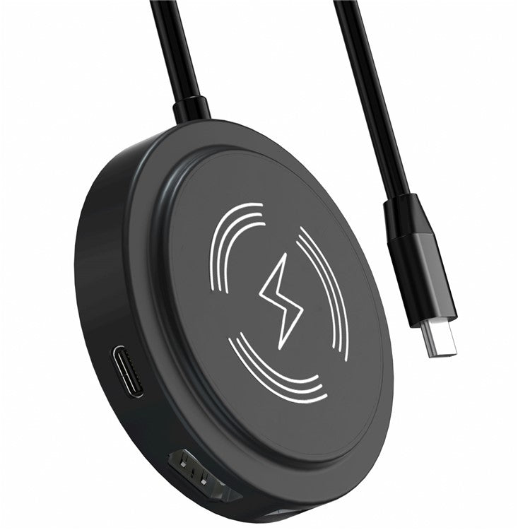 FX-2318A 6-in-1 Type-C Hub 15W Wireless Charger Round Docking Station with 4K HD Output