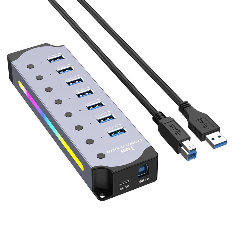 YX-H307 7 Port USB 3.0 Hub with Individual On / Off Switches and Lights 5Gbps Data Transfer for Laptop / PC