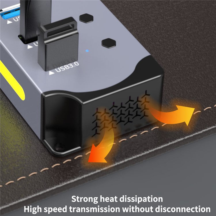 YX-H307 7 Port USB 3.0 Hub with Individual On / Off Switches and Lights 5Gbps Data Transfer for Laptop / PC