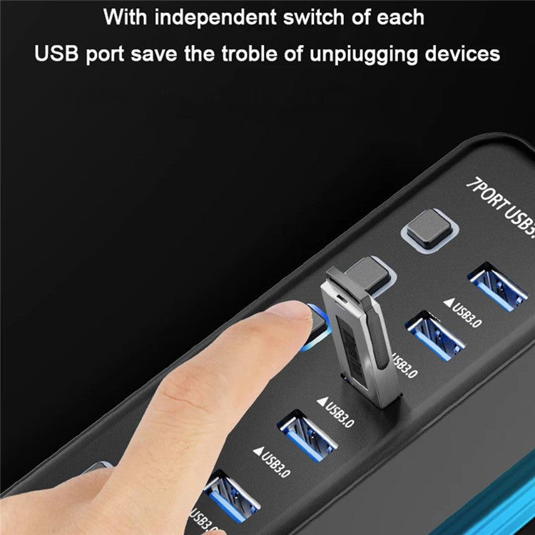 U307 7-Port USB 3.0 Hub Splitter without LED Lights with Individual On / Off Switches for PC / Smart TV