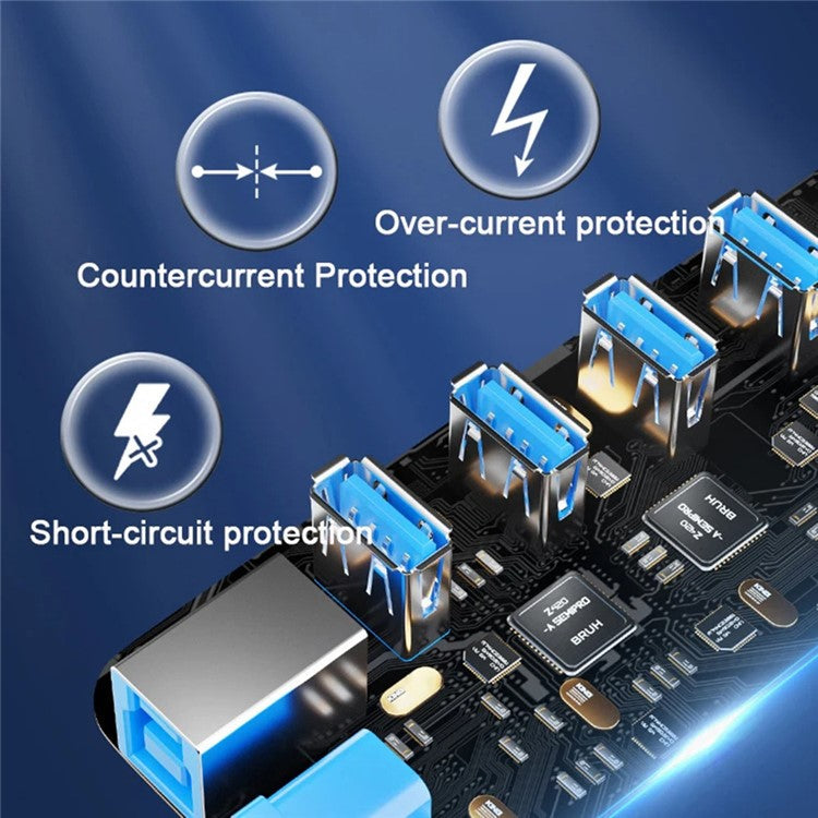 U307 7-Port USB 3.0 Hub Splitter without LED Lights with Individual On / Off Switches for PC / Smart TV