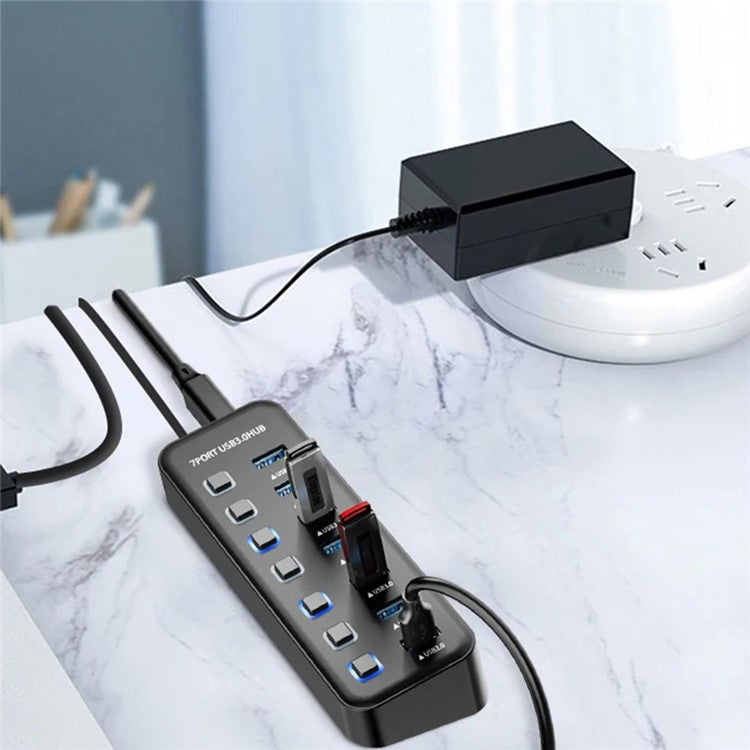 U307 7-Port USB 3.0 Hub Splitter without LED Lights with Individual On / Off Switches for PC / Smart TV