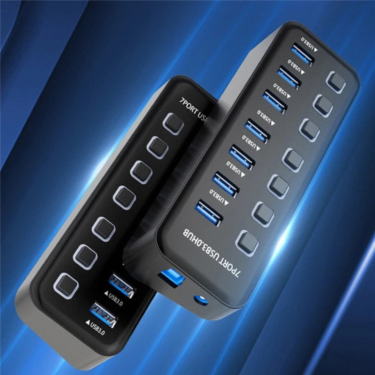 U307 7-Port USB 3.0 Hub Splitter without LED Lights with Individual On / Off Switches for PC / Smart TV
