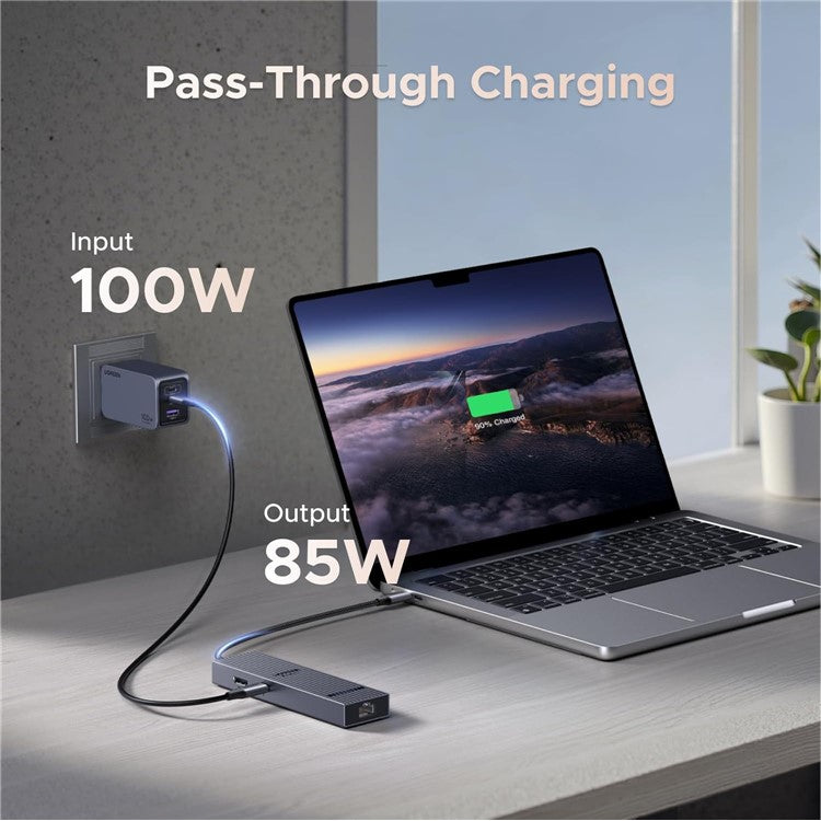 UGREEN 45364 6-in-1 USB-C Hub Gigabit Ethernet 4K 60Hz HD 100W PD Charging 10Gbps Data Transfer Adapter
