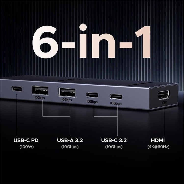 UGREEN 45363 6-in-1 USB-C Hub 10Gbps 4K 60Hz HD 100W Power Delivery Adapter