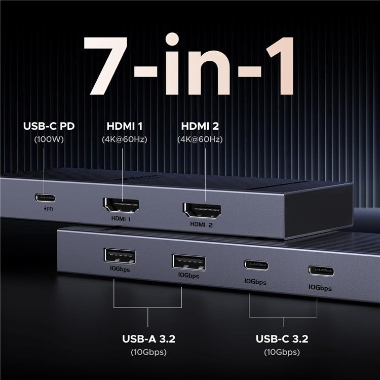 UGREEN 45365 USB-C 7-in-1 Hub 10Gbps 4K 60Hz HD USB3.2 PD 100W Laptop Docking Station