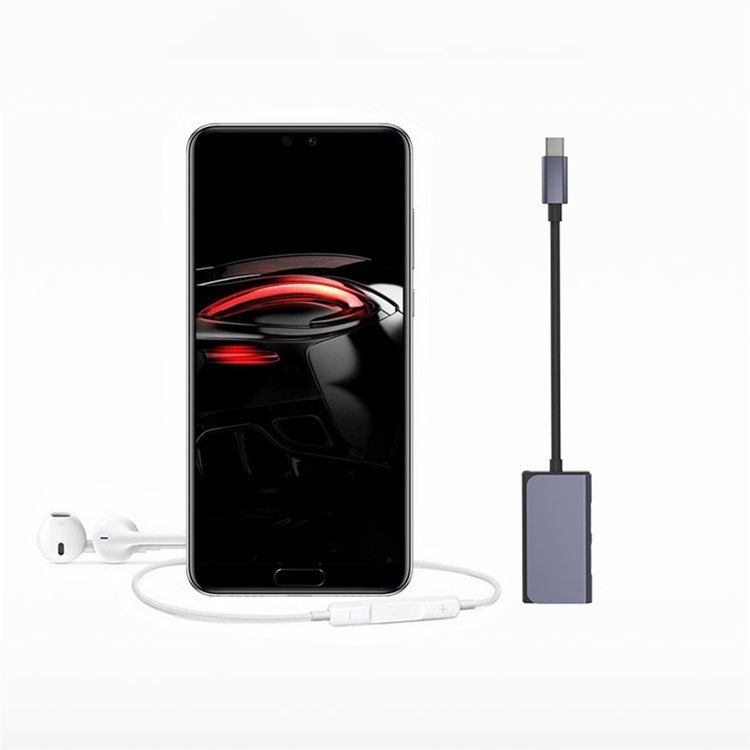 BLUEKEY USB-C to Headphone Adapter 3 in 1 Double Type-C 3.5mm Audio Cable for Huawei Xiaomi