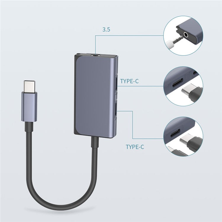 BLUEKEY USB-C to Headphone Adapter 3 in 1 Double Type-C 3.5mm Audio Cable for Huawei Xiaomi