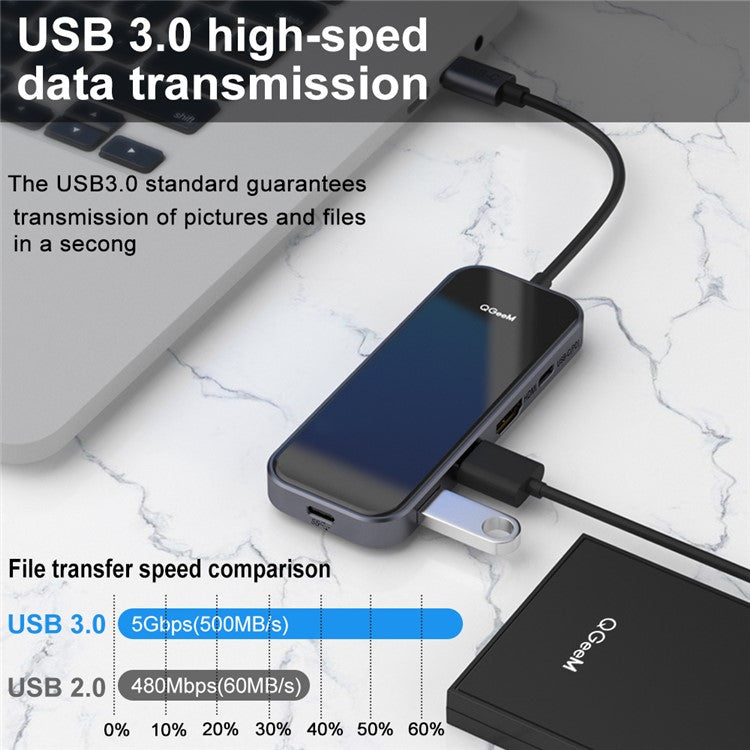 QGEEM QG-UH05-5 USB C Hub to 4K Resolution HD Video+2xUSB 3.0+PD Fast Charger+USB C Adapter for MacBook/MateBook/Other Type-C Devices