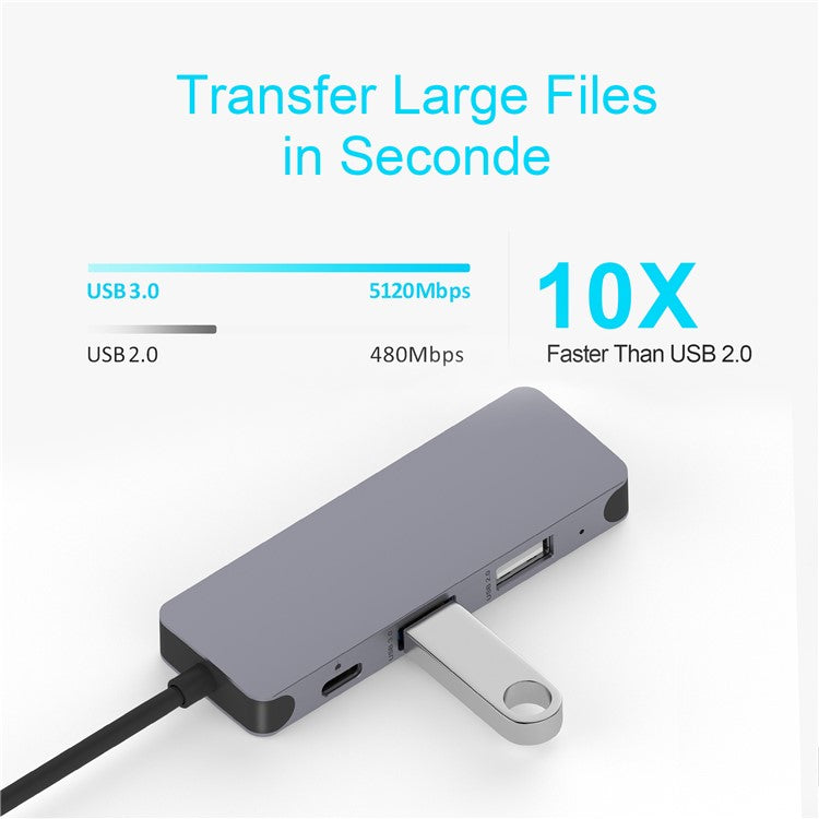 QGEEM UH04-1 USB C Hub to 4K Resolution HD Video+USB 3.0+100W PD Charger+USB 2.0 Adapter for MacBook Pro 2019/2018 and Other Type-C Devices