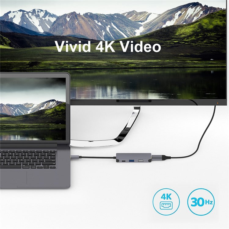 QGEEM UH04-1 USB C Hub to 4K Resolution HD Video+USB 3.0+100W PD Charger+USB 2.0 Adapter for MacBook Pro 2019/2018 and Other Type-C Devices