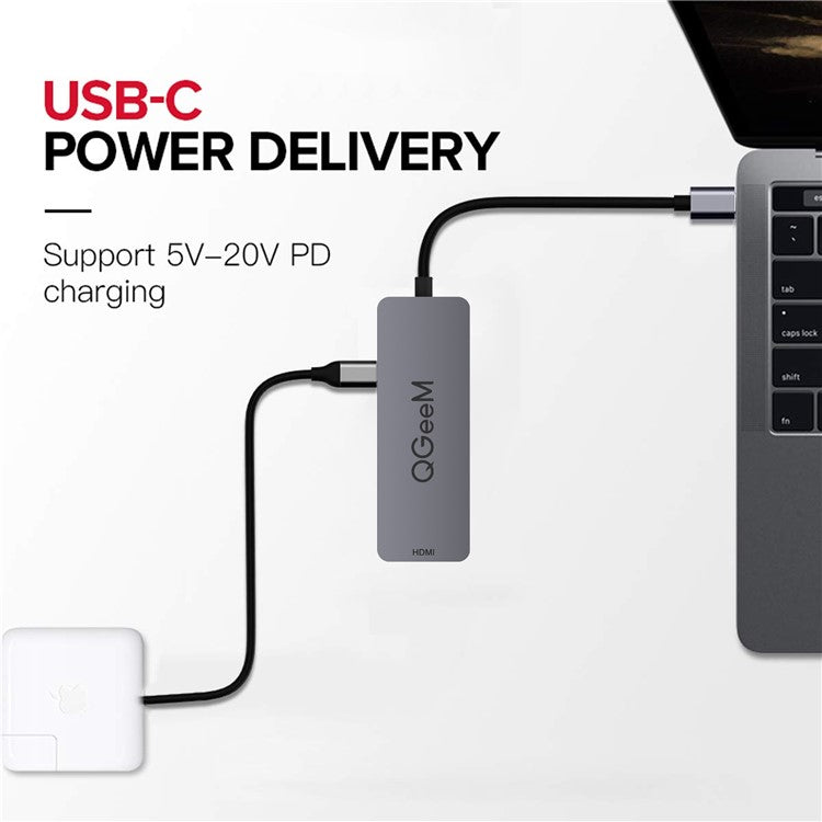 QGEEM UH04-1 USB C Hub to 4K Resolution HD Video+USB 3.0+100W PD Charger+USB 2.0 Adapter for MacBook Pro 2019/2018 and Other Type-C Devices
