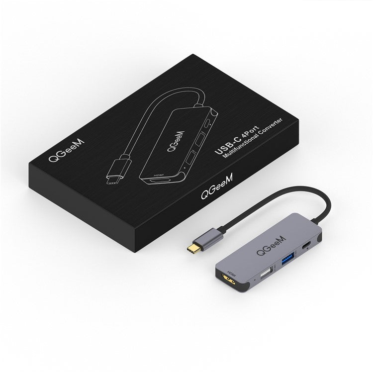 QGEEM UH04-1 USB C Hub to 4K Resolution HD Video+USB 3.0+100W PD Charger+USB 2.0 Adapter for MacBook Pro 2019/2018 and Other Type-C Devices